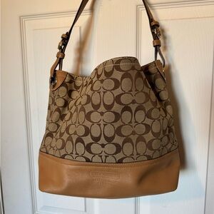 Coach Tan and Brown Signature Shoulder Bag